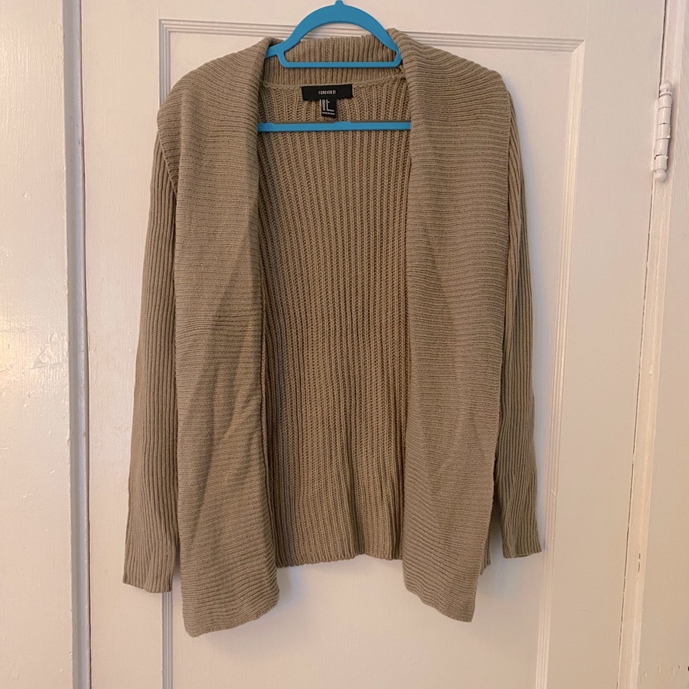FOREVER 21 CARDIGAN TAN COMFY SWEATER SIZE S